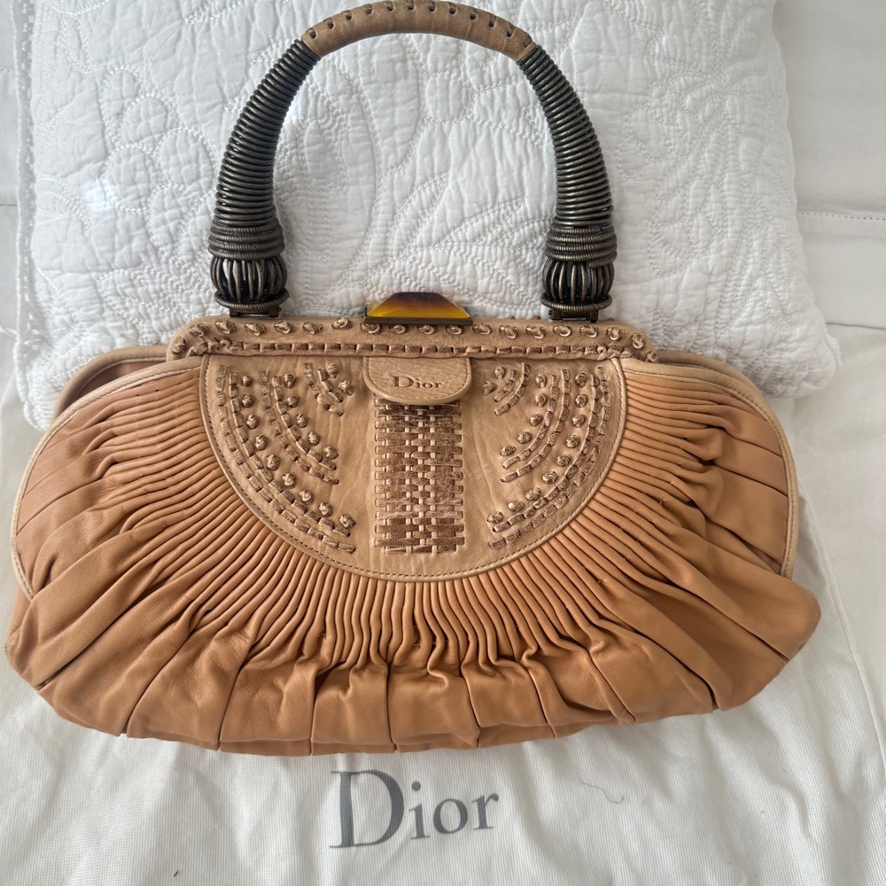 Vintage Dior Plisse Beige Leather Handbag Bag